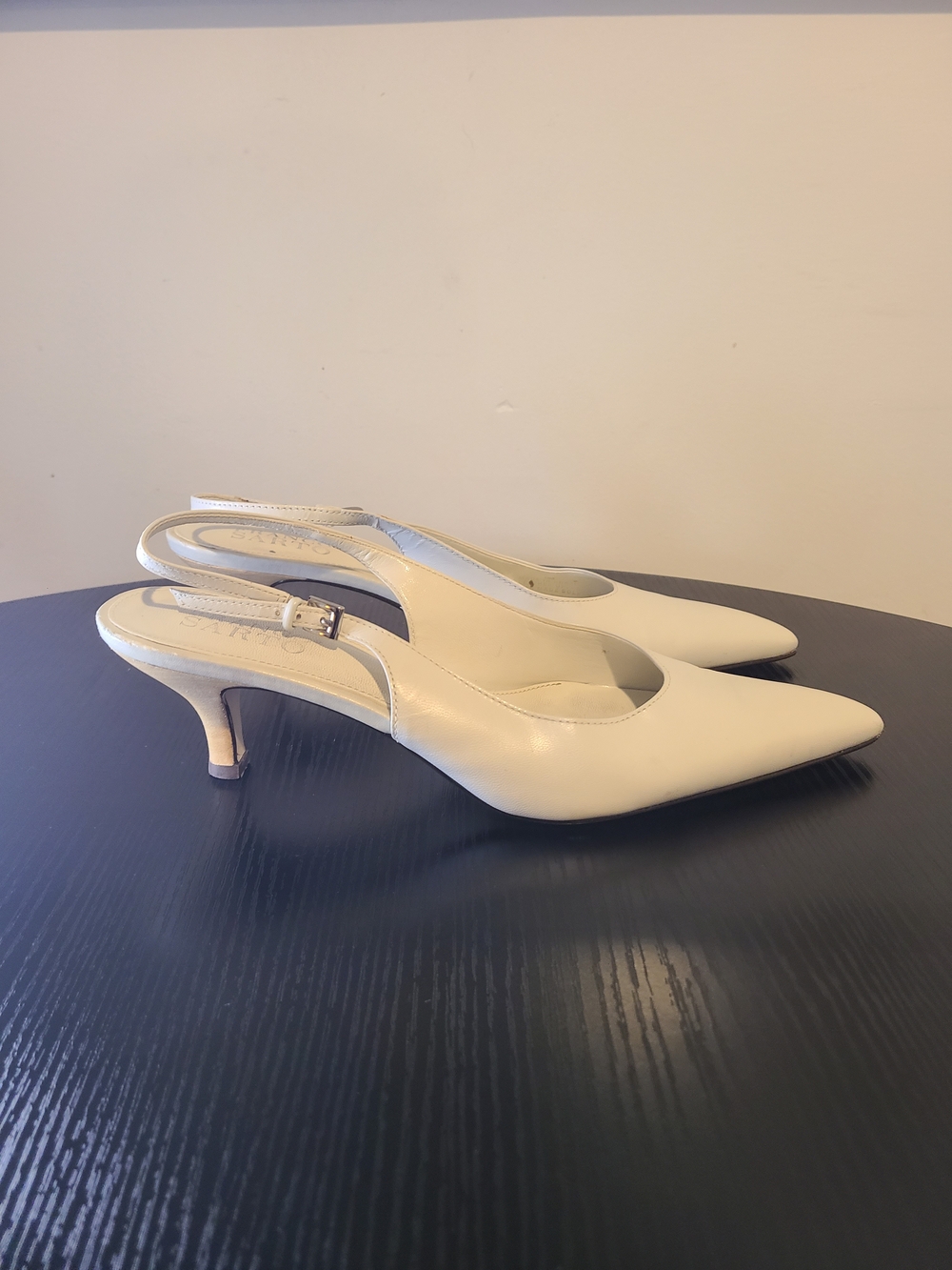 Franco Sarto Cream Pointed-Toe Slingback Kitten Heels